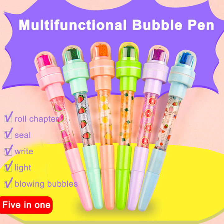 5-in-1น่ารักซีลปากกาลูกลื่นเด็กของเล่น-multi-function-bubble-ปากกาลูกลื่นของขวัญสำหรับชายหญิง-roller-stamp-ปากกา-light