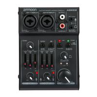 ammoon AGM02 Mini 2-Channel Sound Card Mixing Console Digital Audio Mixer 2-band EQ Built-in 48V Phantom Power 5V USB Powered for Home Studio Recording DJ Network Live Broadcast Karaoke