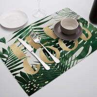 Fuwatacchi Green Leaf Print Placemats for Dining Table Mats Leaves Photo Cup Coaster Home Restaurant Decor Tableware Napkin