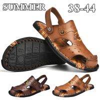 CODshengxi8 38-44 Fashion Mens Outdoor Beach Sandals Genuine Leather Hollow Breathable Closed Toe Sandals