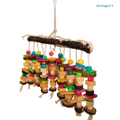 SG--Big Medium Parrot Building Block Wooden Ladder Stand Perch Bar Bird Rope Pet Toy