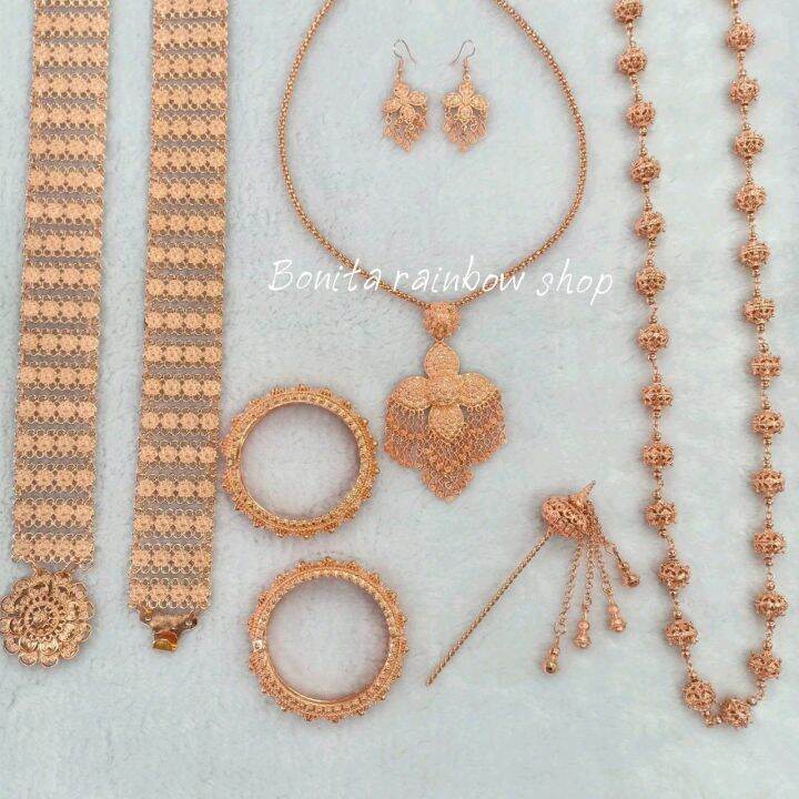 เครื่องประดับชุดไทย-ชุดเซ็ท-7-ชิ้น-พร้อมสร้อยสังวาลย์-สีนาค