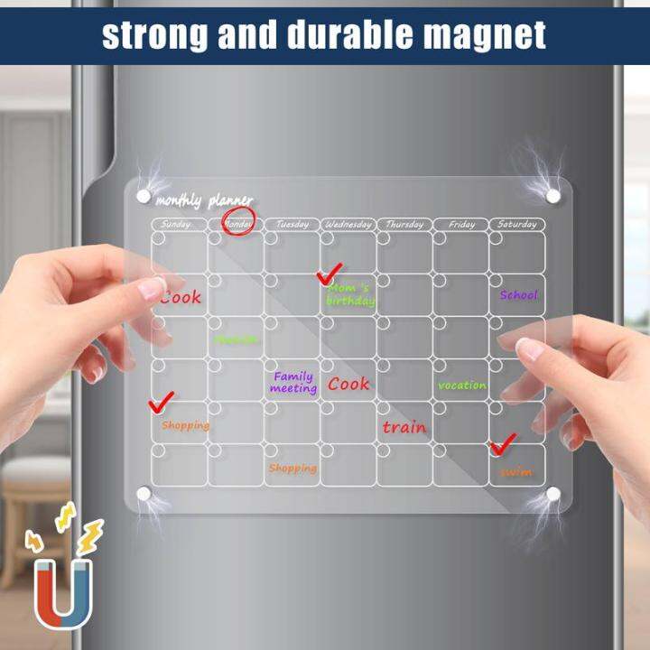 ชุดปฏิทินแม่เหล็กอะคริลิค-wls-สำหรับตู้เย็นตู้เย็นอะคริลิคโปร่งใสบอร์ดปฏิทินลบได้สำหรับปฏิทินแม่เหล็กนำมาใช้ใหม่ตู้เย็นบอร์ดปฏิทินลบแบบแห้ง