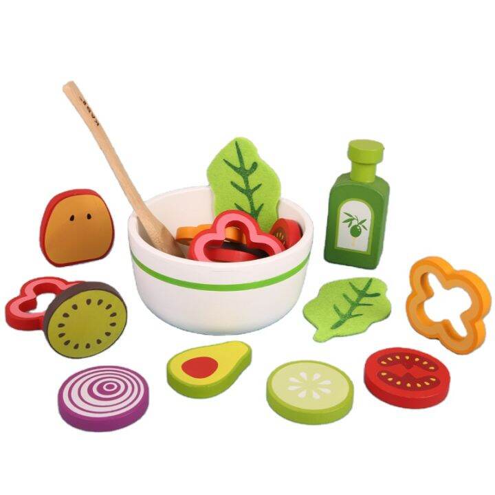 Wooden Salad Set Kitchen Toys Lutu Lutuan Salad Master Salad Kit Wooden ...