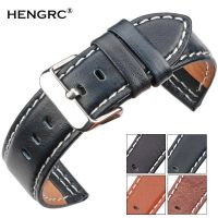 ♗ Cowhide Watchband Accessories 22มม. 24มม. Women Men Genuine Leather Soft Watch Band Strap ดำ น้ำเงิน น้ำตาล ส้ม