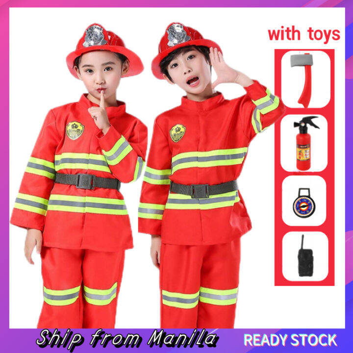 Fireman Costumes for Kids Firefighter Firetruck Boy Career Uniform Work ...