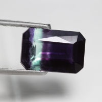 4.10 ct ฟลูออไรต์ (Fluorite) สีม่วงเขียว สี่เหลี่ยมมุมตัด