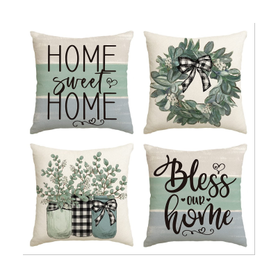 Set of 4 Spring Pillow Covers Spring Decorations Eucalyptus Farmhouse Throw Pillow Cushion Case 18 X 18 for Couch