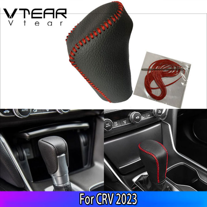 vtear-สำหรับ-honda-crv-cr-v-2007-2023ที่ปุ่มหนังแท้สีดำชุดเกียร์เบาะเคสติดกับแผ่นรอง-hiasan-interior