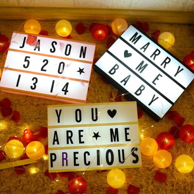LED Combination Light Message Board Box 5V A4 A5 A6 USB/Battery Powered Night Table Desk Lamp DIY Letters Symbol Cards Decor Artificial Flowers  Plant