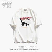 HUANGYOYO เสื้อยืดแขนสั้นสำหรับผู้หญิง100% ผ้าฝ้ายคอกลมลายตัวอักษร