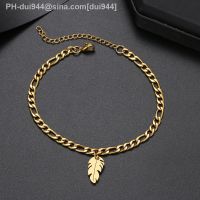 Stainless Steel Feather Anklets Fashion Cuban Chain Accessory Summer Beach Anklet For Women Foot Jewelry Gold Color Feet Gifts