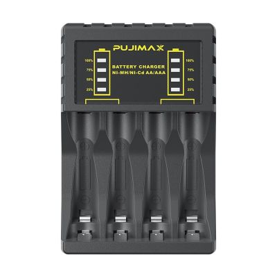 ”【；【-= Battery Charger 4 Slot Intelligent Fast Charge With Indicator For 1.2V Nimh Nicd AAA/AA Rechargeable Batteries USB C Micro Jack