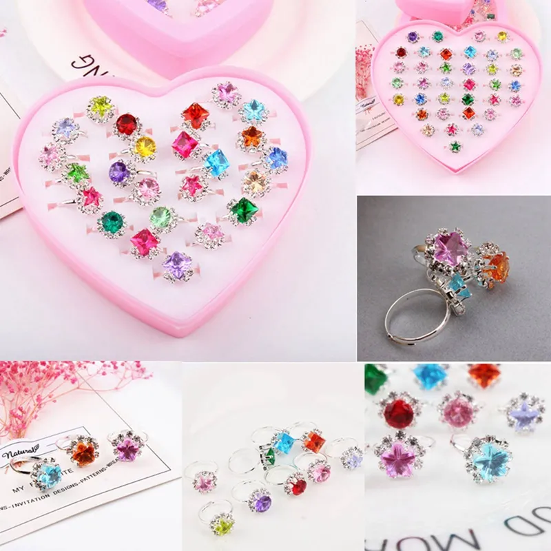 36PCS Kids Ring, Peaoy Cute Cartoon Rhinestone Adjustable Jewelry Ring  Alloy Ring for Kids Girls Children