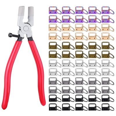 60 Pcs 2.5cm Key Fob Keychain Hardware with Pliers Tool Set for Wristlet Clamp Key Lanyard Making