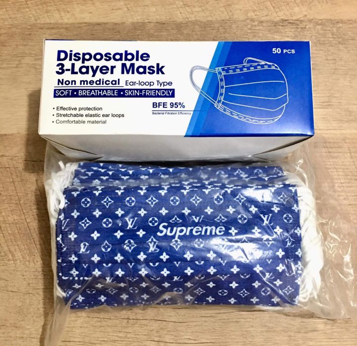 LV JOINTLY- DESIGN NAVYBLUE SUPREME PRINTED FACE MASK FOR 50 PCS