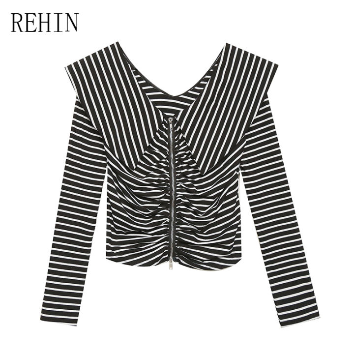rehin-ผู้หญิงฤดูใบไม้ร่วงใหม่-navy-collar-double-zip-ลายเสื้อสเวตเตอร์ถักเสื้อแขนยาว-slim-thin-trend-เสื้อ
