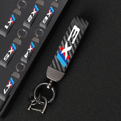 4S High-Grade Carbon Fiber Leather Car Keychain 360 Degree Rotating Horseshoe Rings For bmw X1 X2 X3 X4 X5 X6 X7 Car Accessories