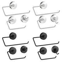 Bathroom Hardware Set Toilet Tissue Roll Paper Holder Vacuum Suction Cup Hook Black Silver No Drilling Reusable Towel Rack Bar