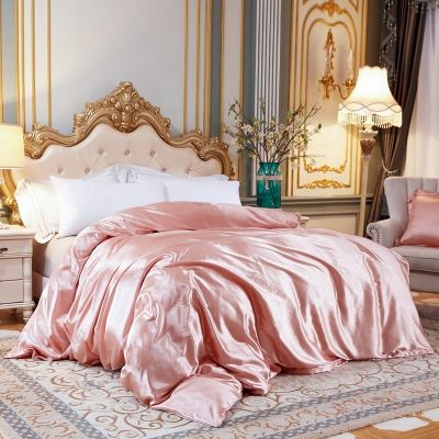 【hot】✷ Color Set with Silk Duvet Cover Bed Sheet Pillowcase Luxury Bedsheet King Size