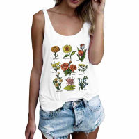 Women Camisole Tank Tops Vintage Angel Flowers Print T Shirts Female Casual Harajuku Loose Vest Beach Sports Tops Streetwear