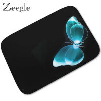 Zeegle Butterfly Printed Door Mat Flannel Home Decoration Non-slip Floor Mat Soft Outdoor Front Doormats Foot Rug