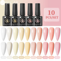 เล็บเจลสีหวาน10ชิ้น/เซ็ตฤดูใบไม้ผลิเล็บเจลสีอุปกรณ์ทาเล็บกากเพชรสีชมพูสีขาวรังสี UV แบบกึ่งถาวรไฟ Led เจลชุดเคลือบเงาเล็บปิดแช่