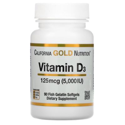 California Gold Nutrition, Vitamin D3 125 mcg (5000 IU) 90 Fish Gelatin Softgels