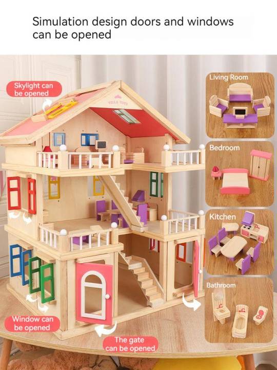 บ้านไม้-3ชั้น-ประกอบบ้านต่อของเด็กเล่นตุ๊กตา-house-ของขวัญสำหรับเด็ก-พร้อมส่ง
