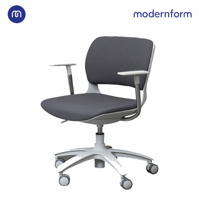 Modernform เก้าอี้เอนกประสงค์ เก้าอี้สัมมนา ประชุม เก้าอี้พนักกลาง พลาสติก  รุ่น B-One (S3) เฟรมขาว แขนปรับไม่ได้ ขาเหล็กพาวเดอร์โค้ท เบาะผ้าเทา