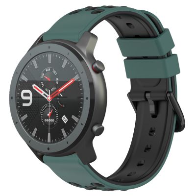 สำหรับ Amazfit GTR สายนาฬิกาข้อมือซิลิโคนแบบมีรูพรุน2สี47มม. 22มม. (สีเขียวมะกอก + สีดำ)