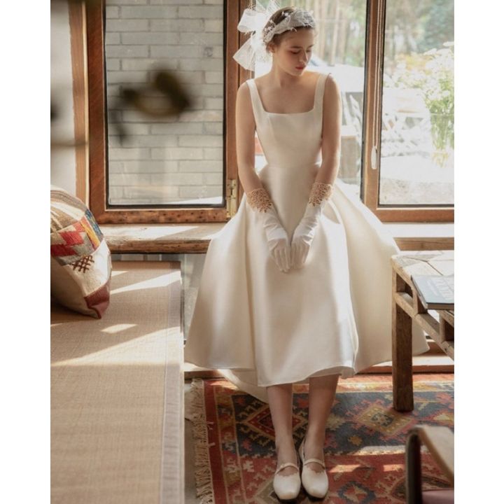 ylff-brides-ชุดซาตินคอวีเหลี่ยมเปิดหลังแขนกุดเปิดหลังโบว์ข้อเท้า-ff025ชุดเจ้าสาวชุดแต่งงานเจ้าสาว