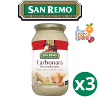 (แพ็ค3)San Remo Pasta Sauce Carbonara ซานรีโม ซอสพาสต้า โบโลเนส ผสม เห็ด 480กรัม