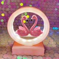 ☸ Flamingo Night Light with Music Battery Powered for Girls Bedroom Bar Home Party Desk Decor Center Shop Decoration