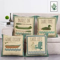 【LZ】gu35746464202402 Cone Fishing Lake Life Paddle On Cushion Cover Linen Throw Pillow Car Home Decoration Decorative Pillowcase T190