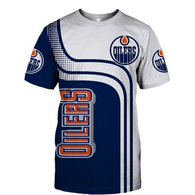 Summer Casual Tops Edmonton Mens fashion Blue orange stitching white note print Oilers T-shirts Quick-Drying Sportswear