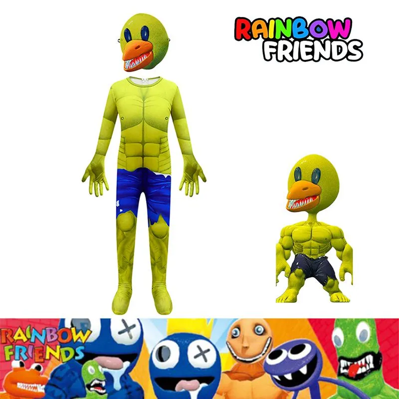 Halloween Roblox Rainbow Friends Kids Cosplay Costume Green Rainbow Friends  Jumpsuit 5-12 Years