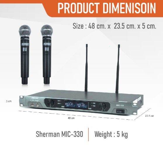 sherman-mic-330-ชุดไมค์ลอยไร้สายแบบมือถือ-คลื่น-uhf-ความถี่-803-806mhz-รับ-ส่งสัญญาณ-60-เมตร-สามารถยึดติดตู้-rack-รับประกันสินค้า-1-ปีเต็ม