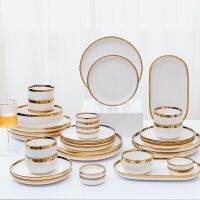 35PCS 8 Person Use Tableware Set White Ceramic Dinner Food Plates Salad Soup Bowl Plates And Bowls Set For Kitchen Restaurant