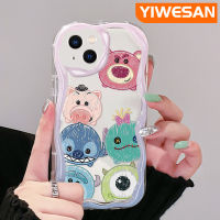 YIWESAN เคสสำหรับ iPhone 14 Pro Max 14 Plus 13 Pro Max 13เคสขนาดเล็กลายการ์ตูนน่ารักสตรอเบอร์รี่หมีและมอนสเตอร์น้อยขอบโค้งเคสใสเนื้อครีมเคสมือถือฝาครอบป้องกัน