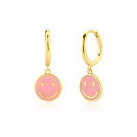 ANDYWEN 925 Sterling Silver Gold Light Pink Smiley Drop Earring Women Happy Face Fine Jewelry Clip Party Girl Jewelry Valentiens