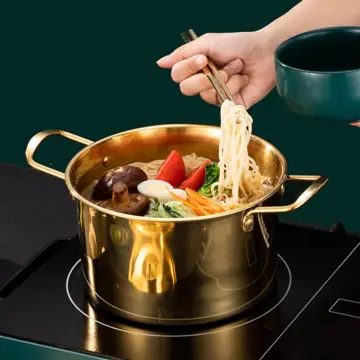 Ramen Pot, Korean Ramen Cooking Pot with Lid Korean Ramen  Noodle Pot Fast Heating for Kitchen Cookware for Home Camping Hiking, Gold:  Bowls