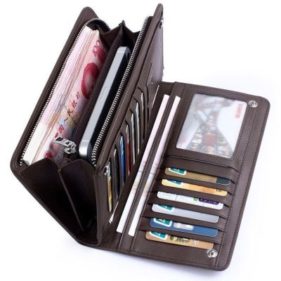 Mens Bifold Leather Zip Long Wallet ID Credit Card Holder Purse Clutch
