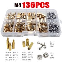 136pcs M4 Solid Brass Copper PCB Board Hex Hexagon Standoff Pillar Spacer Column Screw Nut Assortment Kit Set