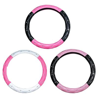 Glitter Steering Wheel Cover Anti-Slip PU Leather Rhinestone Steering Wheel Cover Soft Car Interior Accessories for Women Girls Portable Steering Wheel Protector kindly