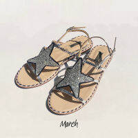 Marchshoes Gold / Silver Stars Sandals รองเท้าแตะกากเพชร รูปดาว สีเงิน สีทอง ตกแต่งด้วยขอบหนัง มีสายรัดส้นเท้า มีพื้นยางกันลื่น