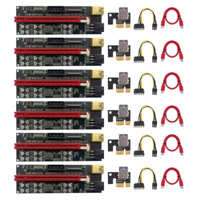 6Pcs VER018 Plus USB 3.0 PCI-E Riser Card PCI Express 1X to 16X Extender Riser SATA Power Cable for Bitcoin Mining ETH