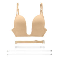 YANDW New Sexy Lingerie padded Push up Bras deep U V plunge women bra intimates Wire free Silicone Double Straps adjustable