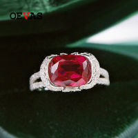 OEVAS 100 925 Sterling Silver 7*9mm Oval Ruby High Carbon Diamond Rings For Women Sparkling Wedding Party Fine Jewelry Gift