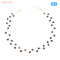 Fresh sky สร้อยติดคอประดับมุกสีดำแบบสั้นประดับลูกปัดสไตล์เกาหลีสำหรับผู้หญิงสร้อยคอแฟชั่นเครื่องประดับของขวัญ